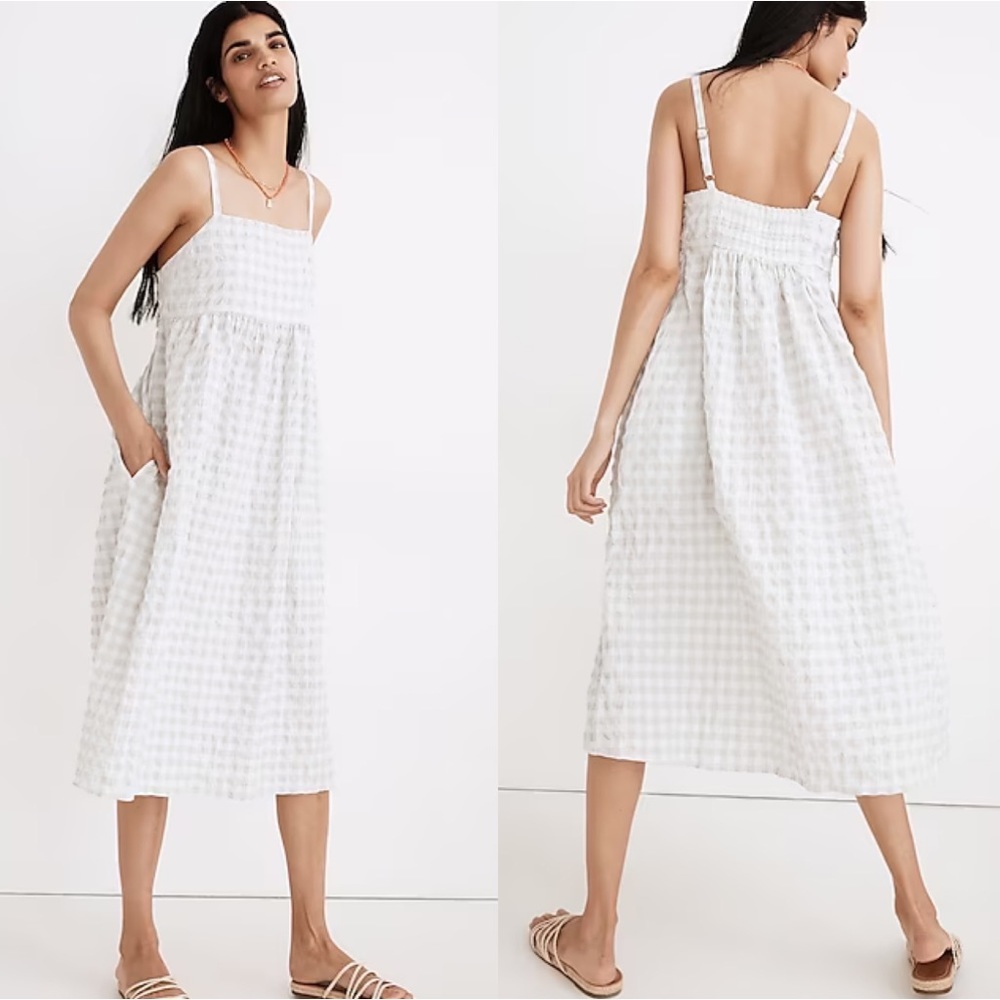 NWOT Madewell Summertime Cami Midi Dress in Seersucker Gingham